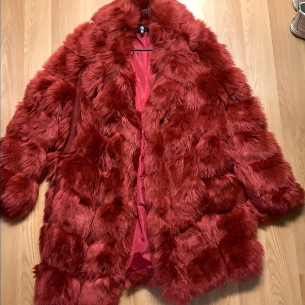 Missguided faux fur red coat